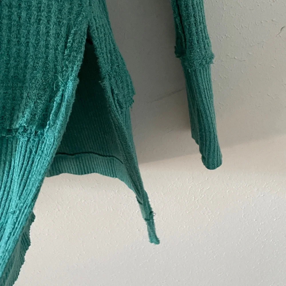Free People North Shore Waffle Top Oversized Thermal Pullover Tunic Green